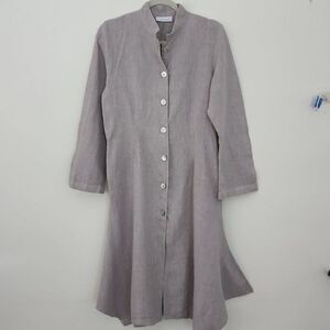 Bryn Walker Lagenlook Gray Linen Duster Coat Button Down Dress S Rck1